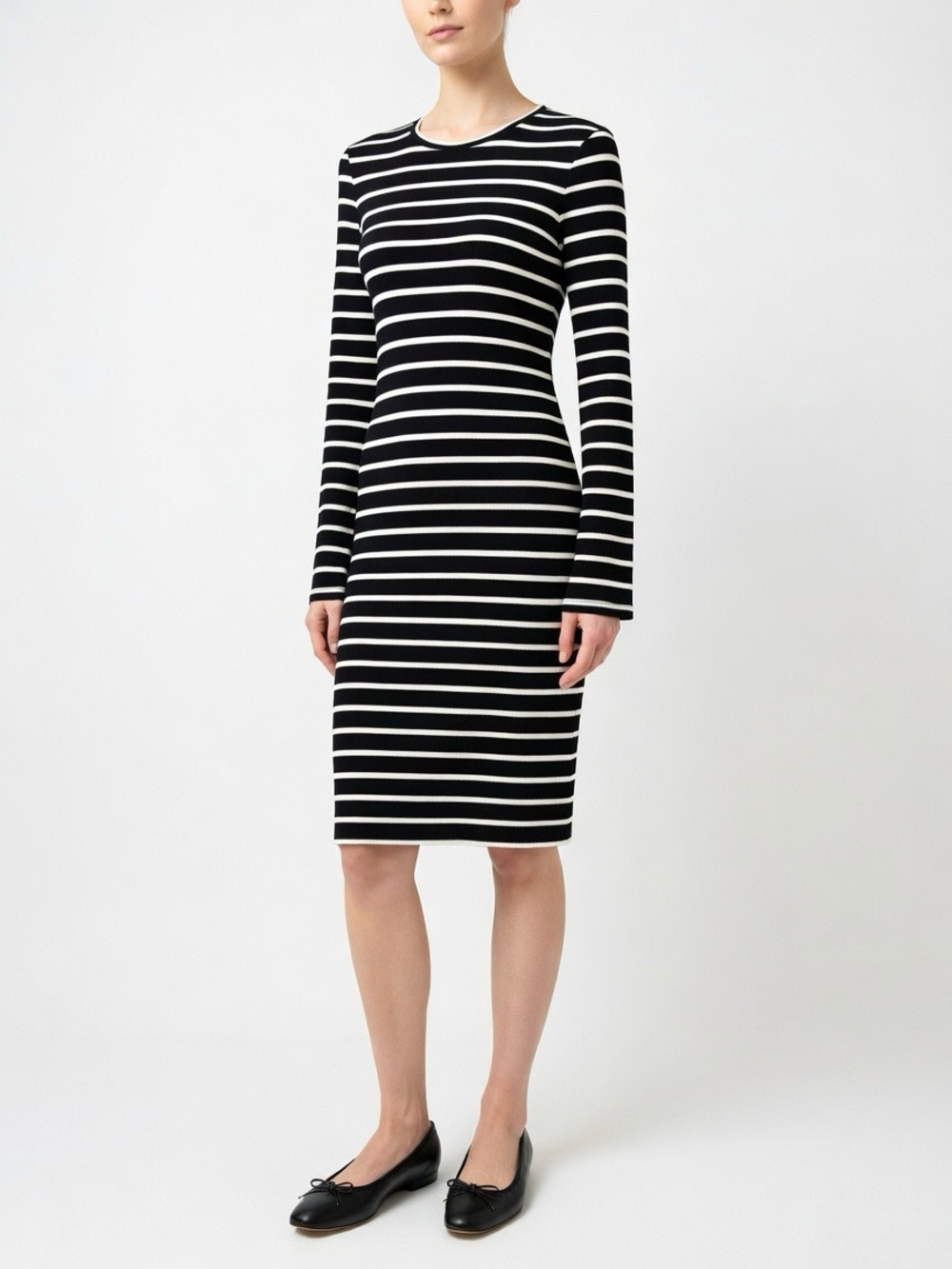 Judith & Charles Long-Sleeve Knit Black and White Striped Dress Canadian brand